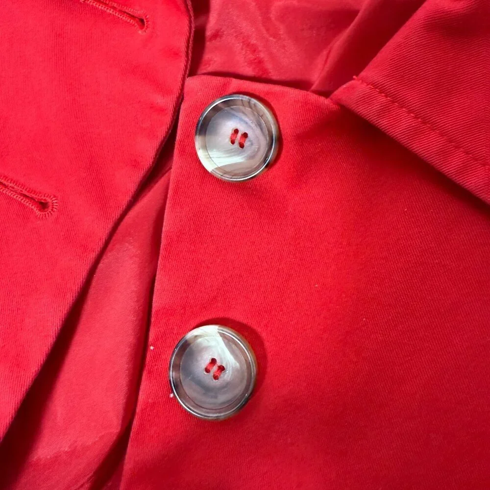 Etcetera Fire Red Cotton Empire Waist Button Down Coat Blazer Jacket SZ 2